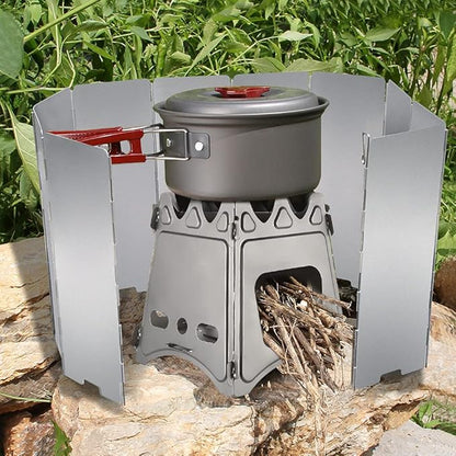 10 Plates Stove Windscreen, Aluminum Stove Windshield with Drawstring Bag, for Camping, Butane Stoves