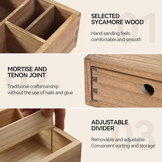 KIRIGEN Wooden Coffee Station Organizer 2-Piece Set - Coffee Bar Storage with Drawers for Sugar, Tea - Coffee Pod Holder and Accessories Organizer for Kitchen Counter Brown KFJTZ-DBR - Image 5