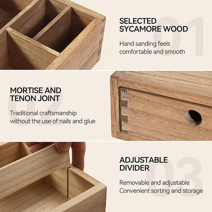 KIRIGEN Wooden Coffee Station Organizer 2-Piece Set - Coffee Bar Storage with Drawers for Sugar, Tea - Coffee Pod Holder and Accessories Organizer for Kitchen Counter Brown KFJTZ-DBR - Image 5