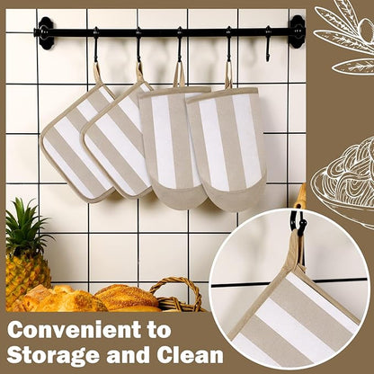 4 Pcs Pot Holders and Oven Mitts Set for Kitchen, Hot Pads Oven Mitten Heat Resistant Dorm Essentials First Day of School Back to School Gift Cotton Terry Outdoor Indoor Garden Baking Cooking(Brown) - Image 4