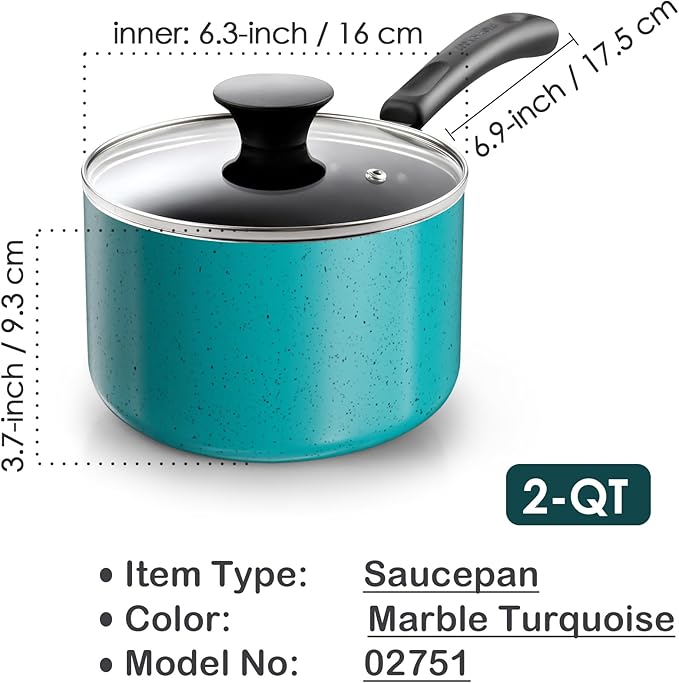 Cook N Home Non Stick Sauce Pan, 2 Quarts Saucepan with Glass Lid, Nonstick Small Multi-purpose Pot, Milk Chocolate Aluminum Cooking Pot Pan with Stay-Cool Handle, Turquoise - Image 3
