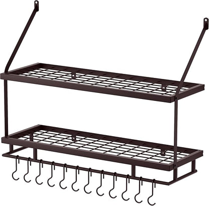 KES 30-Inch Oiled Bronze Pot Rack Wall Mounted, 2-Tier Hanging Pot and Pan Organizer with 12 Sturdy Hooks, Kitchen Wall Hanger Shelves Farmhouse Style, KUR215S75B-OB - Image 9