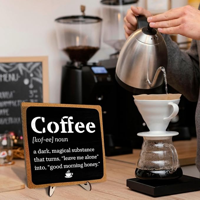 Vintage Coffee Bar Wooden Plaque Desk Sign, Farmhouse Wood Plaque Tabletop Decor for Cafe Bar Kitchen Office,Coffee Station Accessories 5.9x5.9Inch - Image 7