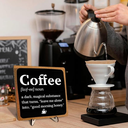 Vintage Coffee Bar Wooden Plaque Desk Sign, Farmhouse Wood Plaque Tabletop Decor for Cafe Bar Kitchen Office,Coffee Station Accessories 5.9x5.9Inch - Image 7
