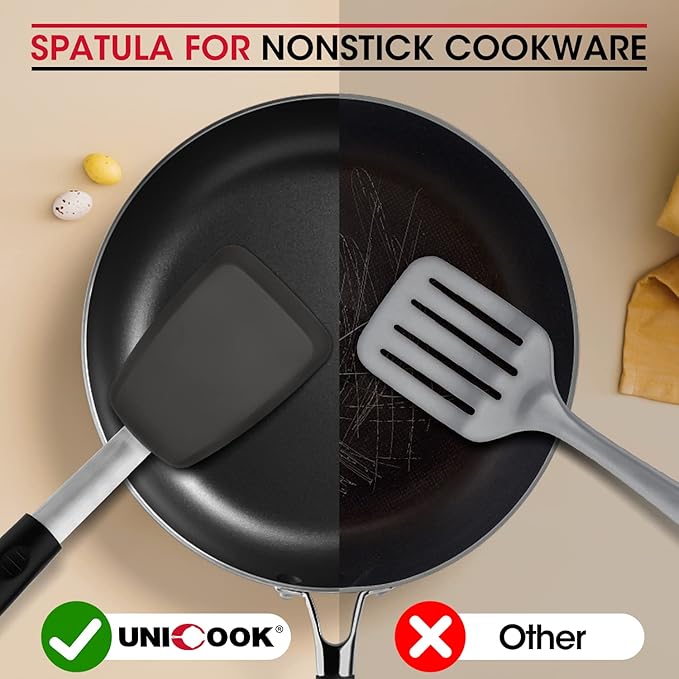 Unicook Flexible Silicone Spatula, 600°F Heat Resistant Silicone Turner for Nonstick Cookware, Essential Kitchen Cooking Utensil, Ideal for Flipping Eggs, Pancake, Burgers, Crepes and More, Medium - Image 4