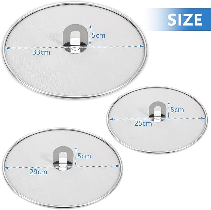 Splatter Screen for Kitchen, Stainless Steel Fine Mesh Splatter Screen for Frying Pan, 10, 11.5, 13 Inch Grease Splatter Guard with Fold Flat Knob - Image 2