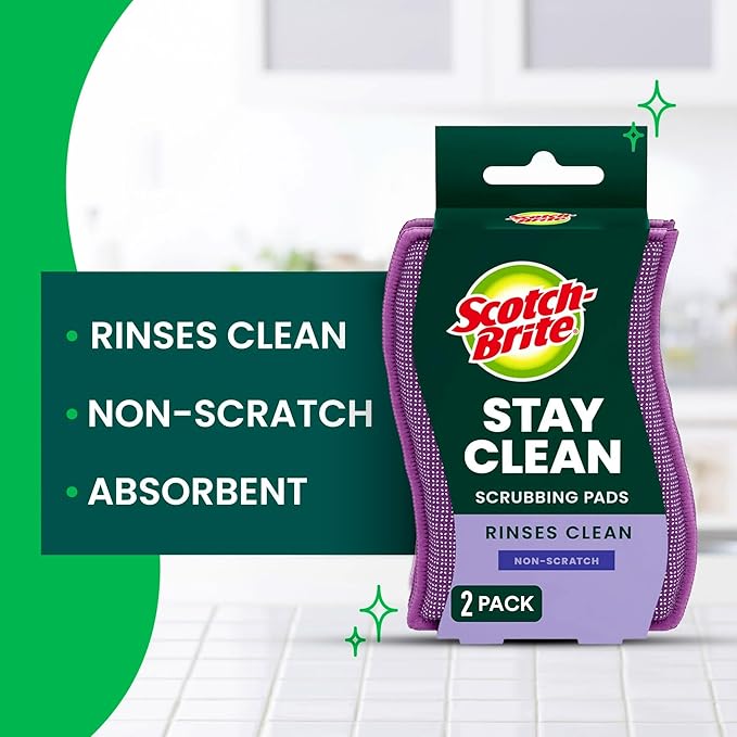 Scotch-Brite Dobie Stay Clean Scrubbers, Non-Scratch Dual-Sided Dish Sponges with Absorbent Cloth Side, Odor Resistant Scrubbing Pads for Dishes and Household Cleaning, 8-Pack - Image 2
