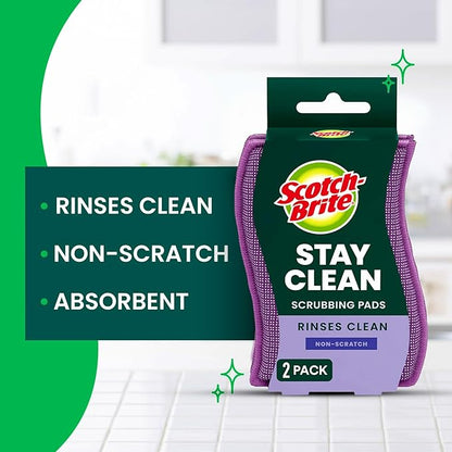 Scotch-Brite Dobie Stay Clean Scrubbers, Non-Scratch Dual-Sided Dish Sponges with Absorbent Cloth Side, Odor Resistant Scrubbing Pads for Dishes and Household Cleaning, 8-Pack - Image 2