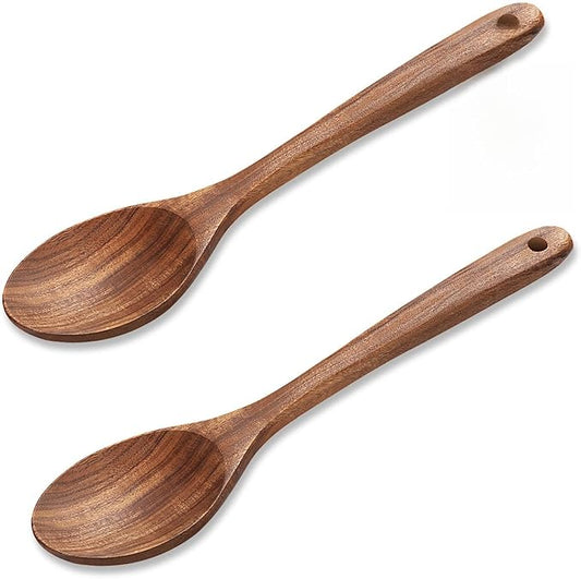 Wooden Cooking Spoons, 2 PCS Large Wooden Spoons for Cooking, Natural Teak Wood Spoons for Stirring Tasting Baking, Good Grip Heat Resistant Durable Wooden Kitchen Utensils