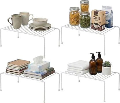 Evelots Kitchen Cabinet Wire Shelf Organizer/Rack - 4 Pack Sturdy Metal Shelf Risers - Double Your Counter Space - Great for Kitchen, Freezer, Pantry and Bathroom - Rustproof - White by Evelots