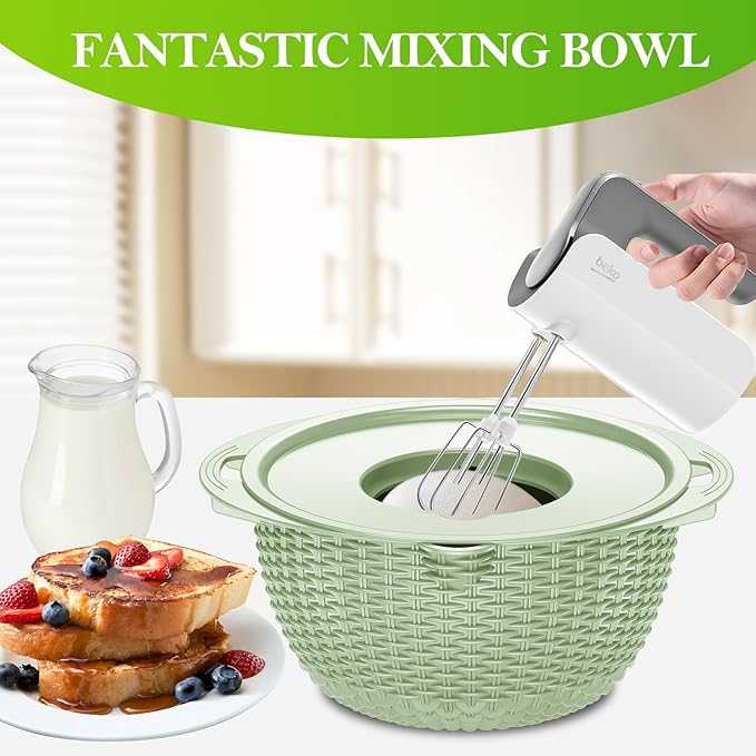 4 in 1 Colander with Bowl Set, Food Strainers and Colanders, Colander for Kitchen, Pasta Strainer, Fruit Washing Bowl, Kitchen Essentials Strainer Basket Bowl, Green, Christmas & New Year Gifts - Image 2