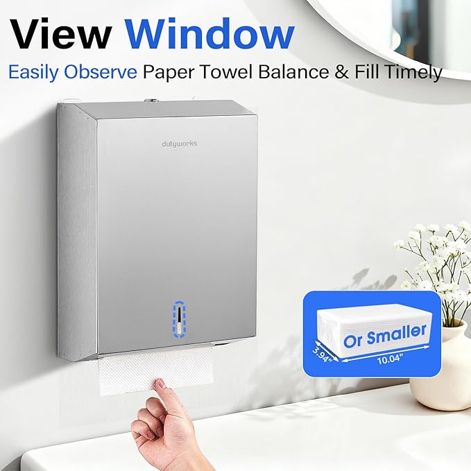 Commercial Paper Towel Dispenser Wall Mount, Stainless Steel C-Fold Multifold Trifold Holder with Lock, Large Capacity for Bathroom Kitchen Office Restaurant Industrial