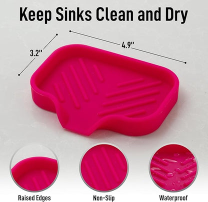 Zulay Kitchen Small Silicone Sponge Holder (4.9x3.3”) – Space-Saving Sink Organizer Tray for Sponge, Soap, Brush & More – Compact Non-Slip Dish for Kitchen & Bathroom (Dragon Fruit) - Image 4
