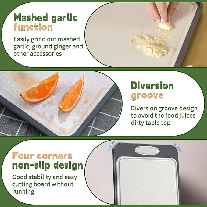 Cutting Board Double Sided,Large Stainless Steel Cutting Boards,Wheat Straw Cutting Boards for Kitchen,for Meat, Veggies, Fruits, with Easy Grip Handle,Dishwasher Safe (1, Large) - Image 6