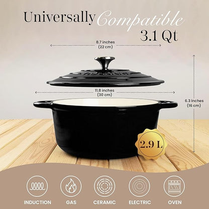 Cast Iron Dutch Oven with Lid – Non-Stick Ovenproof Enamelled Casserole Pot – Sturdy Dutch Oven Cookware – Black, 3.1-Quart, 22cm – by Nuovva - Image 2