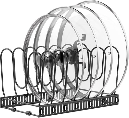 Housolution Pot and Pan Organizer Rack for Cabinet, Pot Lid Organizer with 7 Adjustable Dividers, Pan Holder Storage Rack for Kitchen Cabinet, Black by Housolution