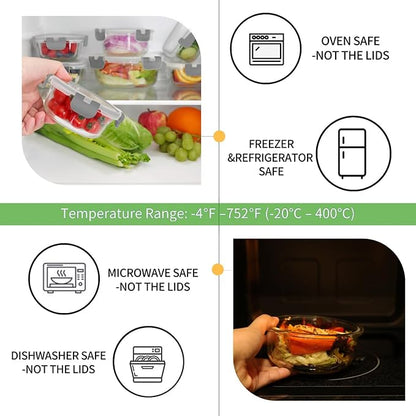 HOMBERKING Glass Food Storage Containers with Lids, [18 Piece] Glass Meal Prep Containers, Airtight Lunch Bento Boxes, BPA-Free & Leak Proof (9 lids & 9 Containers) - Grey - Image 3