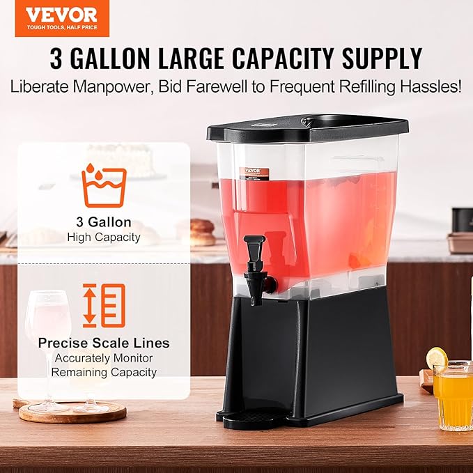 VEVOR Beverage Dispenser, 3 Gallon Drink Dispenser for Parties, Plastic Juice Dispenser with Stand Spigot Lid, Iced Tea Lemonade Juice Water Dispenser, for Restaurants, Hotels, Parties - Image 2