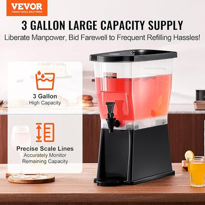 VEVOR Beverage Dispenser, 3 Gallon Drink Dispenser for Parties, Plastic Juice Dispenser with Stand Spigot Lid, Iced Tea Lemonade Juice Water Dispenser, for Restaurants, Hotels, Parties - Image 2