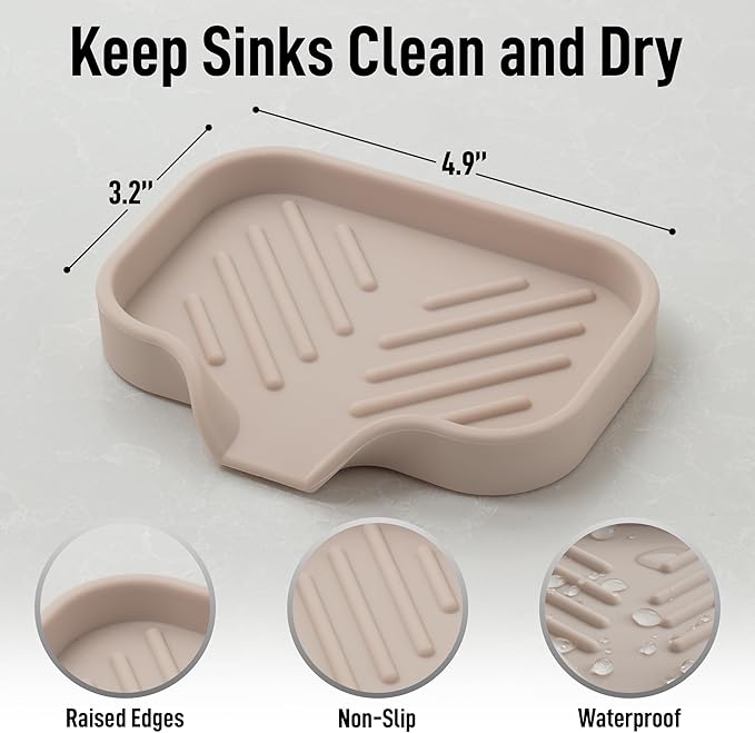 Zulay Kitchen Small Silicone Sponge Holder (4.9x3.3”) – Space-Saving Sink Organizer Tray for Sponge, Soap, Brush & More – Compact Non-Slip Dish for Kitchen & Bathroom (Ivory) - Image 4