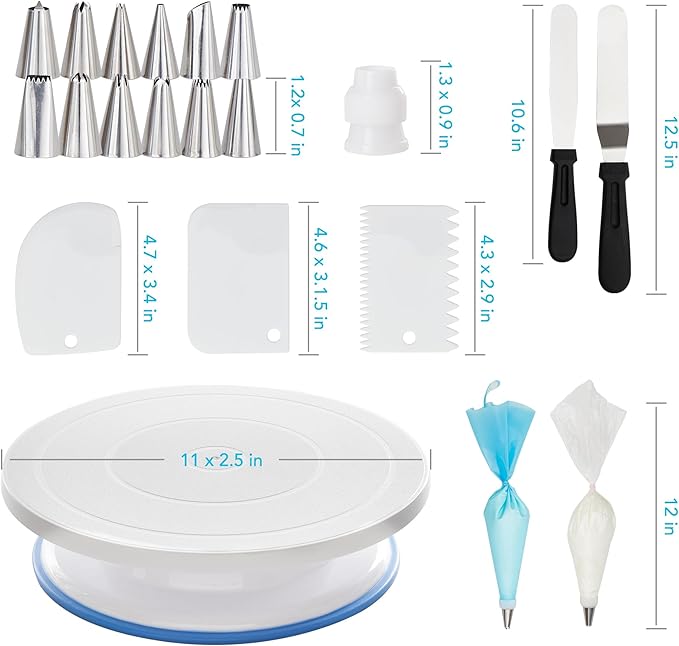 Cake Decorating Tools Supplies Kit - 82Pcs Baking Accessories with Turntable Stand Leveler 12 Piping Tips 52 Bags Icing Comb Scrapers Spatulas Cupcake Cookie Frosting Fondant Bakery Set for Beginners - Image 8