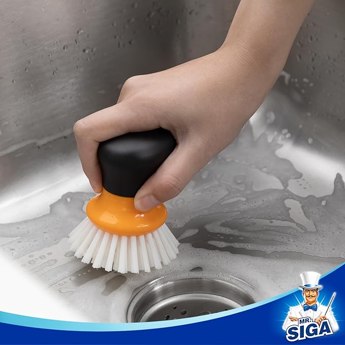 MR.SIGA Dish Scrub Brush, Palm Brush Dish Scrubber with Ergonomic Grip, Kitchen Brushes for Dishes, Orange, Pack of 2 - Image 5