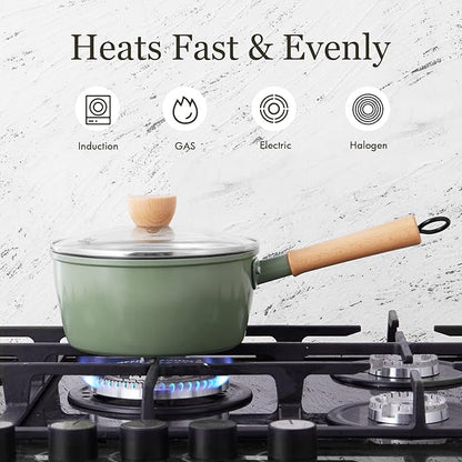 ROCKURWOK Ceramic Nonstick Sauce Pan with Lid, 1.5 Qt Small Pots for Cooking, Small Pot Wooden Handle for Cool Touch, Non Toxic & Pfas-Free Saucepan, Universal Base(Gas, Electric & Induction), Green - Image 7