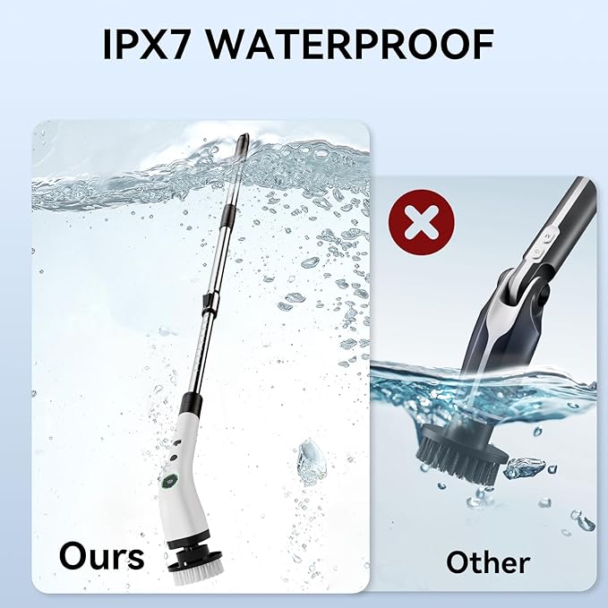 Electric Bathroom Cleaning Brush, Cordless Spin Scrubber Full Body Waterproof IPX7 with Adjustable Handle, 8 Replaceable Brush Heads for Bathtub/Kitchen/Window/Home -SD-CTB01 - Image 8