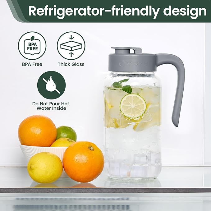 Mason Jar Pitcher - Airtight & Leakproof Glass Pitcher with Lid[set of 2], Perfect for Breastmilk, Cold Brew, and Sun Tea, 2 Quart (64 oz) Mason Jar with Pour Spout Lid - Image 5