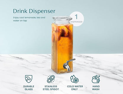 Kook Drink Dispenser, 80 oz, Water Dispenser Countertop, Glass Drink Dispenser, Beverage dispenser, with Leak-Proof Spigot, Clear Rectangular Jar, Storage for Party, Fridge, for Water, Iced Tea - Image 7