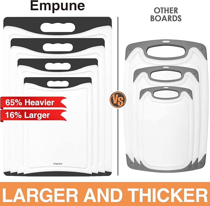 Empune Extra Large Cutting Boards, Plastic Cutting Boards for Kitchen (Set of 4) Cutting Board Set Dishwasher Safe Chopping Board with Juice Grooves Easy-Grip Handles, Black - Image 2