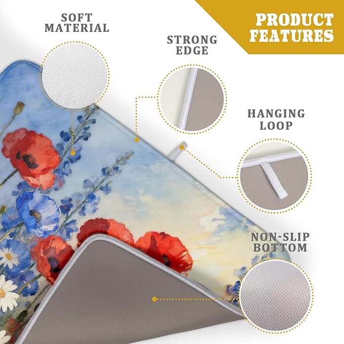4th of July Dish Drying Mat for Kitchen Counter 18x24 Patriotic Floral Independence Day Memorial Holiday Absorbent Reversible Microfiber Drying Mats Kitchen Countertop Protector Dishes Drainer Pad - Image 4