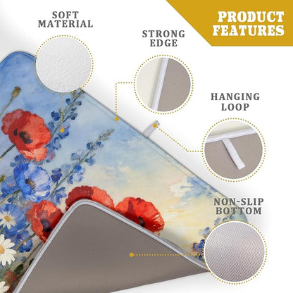 4th of July Dish Drying Mat for Kitchen Counter 18x24 Patriotic Floral Independence Day Memorial Holiday Absorbent Reversible Microfiber Drying Mats Kitchen Countertop Protector Dishes Drainer Pad - Image 4