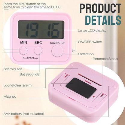 Weewooday 24 Pcs Digital Kitchen Timer Magnetic Timer Bulk On/Off Switch Minute Second Count up Countdown Loud Alarm for Exercise Cook Baking (Vivid Color) - Image 3