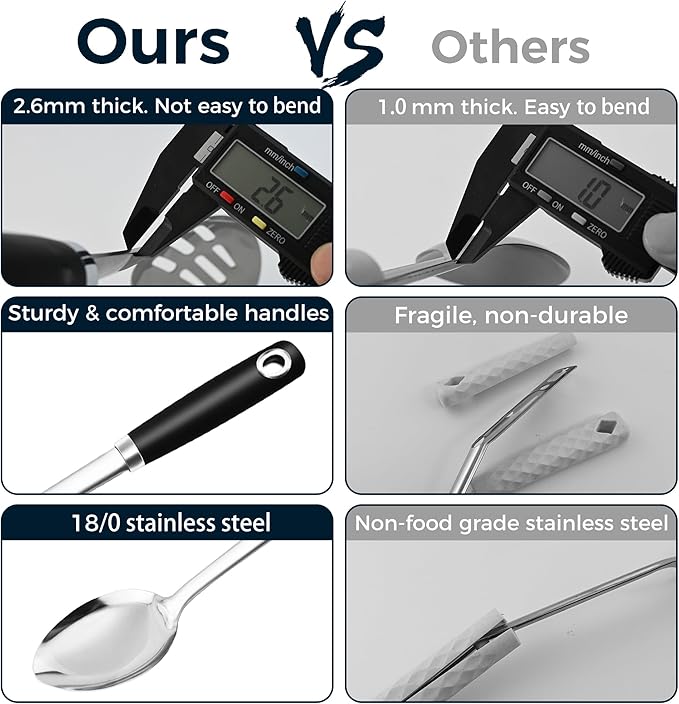 14-in Cooking Spoons Set, Heavy Duty 18/0 Stainless Steel Large Serving Spoons Set, Slotted Spoon, Cooking Spoon & Soup Ladle, Commercial and Residential Use, Pack of 3 - Image 2