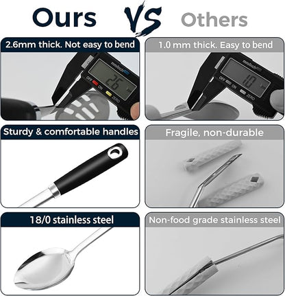 14-in Cooking Spoons Set, Heavy Duty 18/0 Stainless Steel Large Serving Spoons Set, Slotted Spoon, Cooking Spoon & Soup Ladle, Commercial and Residential Use, Pack of 3 - Image 2