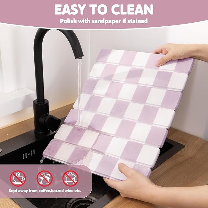 Yamaziot Large Stone Drying Mat for Kitchen Counter, 15.3"x24" Foldable Ultra Absorbent Stone Drying Mat, Quick-Dry Diatomaceous Earth Mat, Non-Slip Heat Resistant Mat for Dishes, Cups, Bottles, Pink