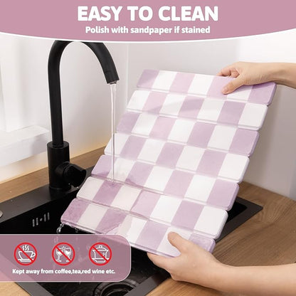 Yamaziot Large Stone Drying Mat for Kitchen Counter, 15.3"x24" Foldable Ultra Absorbent Stone Drying Mat, Quick-Dry Diatomaceous Earth Mat, Non-Slip Heat Resistant Mat for Dishes, Cups, Bottles, Pink