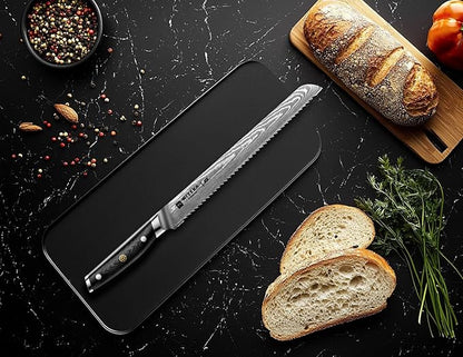 WIZEKA 10 inch Damascus Serrated Bread Knife for Homemade Bread: Razor Sharp VG10 Damascus Steel Multifunction Serrated Knife for Slicing Homemade Bread, Bagels, Cake - Image 5