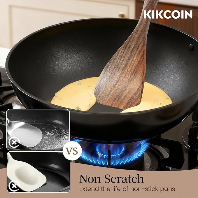 Kikcoin 7 PCS Durable Natural Teak Wooden Cooking Utensils Set, Non Toxic Wooden Spoons for Cooking, Wooden Utensil Set for Cooking with Comfort Grip, Nonstick & Easy to Clean Wood Kitchen Utensil Set - Image 3