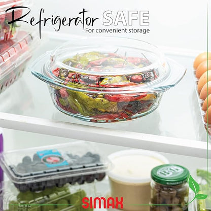 Simax Casserole Dish with Lid, 1.5 Quart Round Glass Casserole Dishes for Oven with Lid and Handles, Baking Dishes for Oven, Covered Bowl for Cooking, Baking, Serving, Microwave, Dishwasher, and Oven Safe Cookware