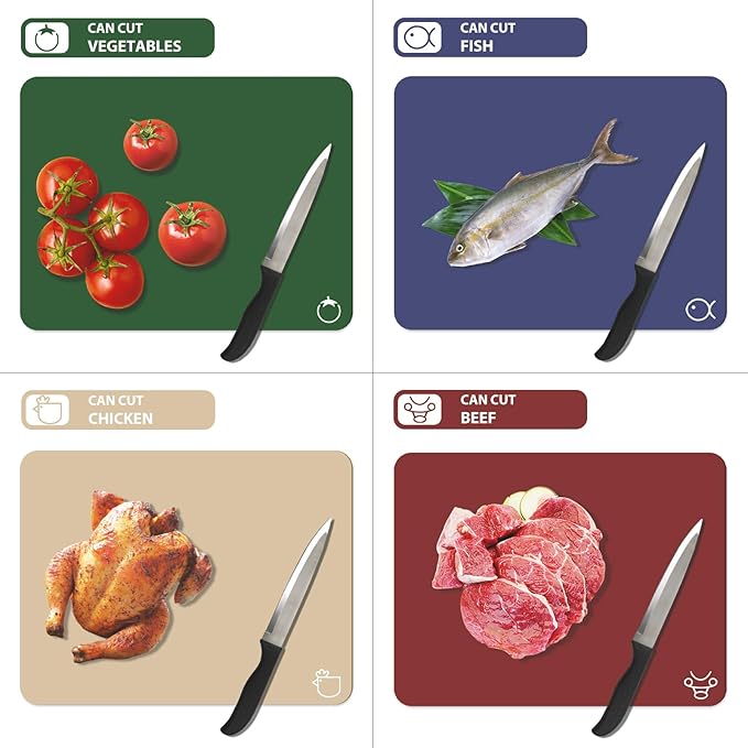 WK Plastic Flexible Cutting Boards for Kitchen Set of 4, Colored Cutting Board Mats with Food Icons, Non-Slip Cutting Mats, BPA Free, Dishwasher Safe - Image 3
