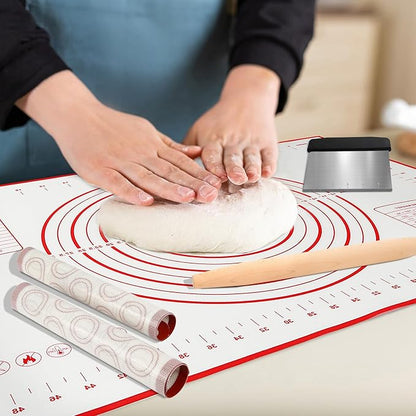 Silicone Baking Mat Sets, Dough Mat with Macaron Baking Mat Pastry Cutter Rolling Pin,Food Safe Pastry Mat, Reusable Cookie Sheets Liner