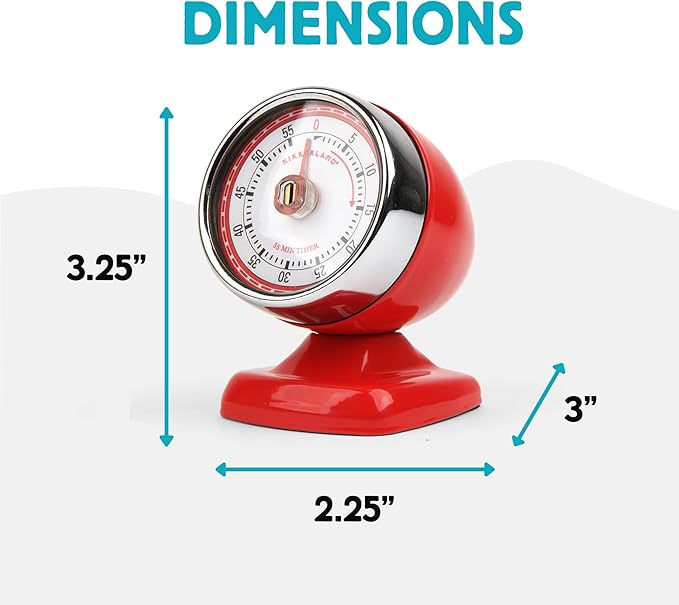 Kikkerland Vintage Streamline Timer – Retro Decor for Home & Kitchen – Windup Timekeeper in Red - Image 4