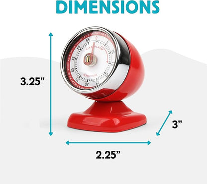 Kikkerland Vintage Streamline Timer – Retro Decor for Home & Kitchen – Windup Timekeeper in Red - Image 4