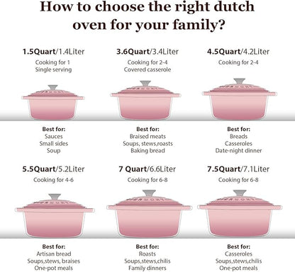Overmont Enameled Cast Iron Dutch Oven - 4.5QT Pot with Lid Cookbook & Cotton Potholders - Heavy-Duty Cookware for Braising, Stews, Roasting, Sourdough Baking pink - Image 7