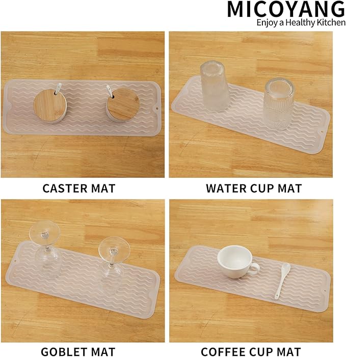 MicoYang Silicone Dish Drying Mat for Multiple Usage,Easy clean,Eco-friendly,Heat-resistant Silicone Mat for Kitchen Counter,Sink,Bar,Bottle,or Cup Translucent M 17 inches x 6 inches - Image 3