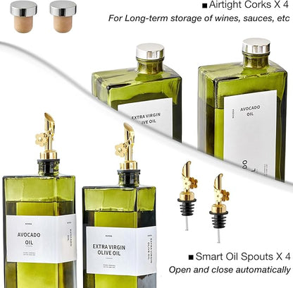Olive Oil Dispenser Bottle for Kitchen, 16.9oz /500ml Cooking Vinegar Dispenser Bottle Set, Glass Sauce Container, Labels, Brush, Funnel, Stoppers, Green for Oil, Wine - Image 4