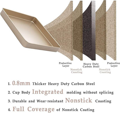 11 Inch Square Baking Sheet Set of 2, Commercial Nonstick Carbon Steel Cookie Sheets, 1.4" Deep Jelly Roll Pan Oven Tray, Non Toxic Bakeware, Heavy Duty & Easy Clean