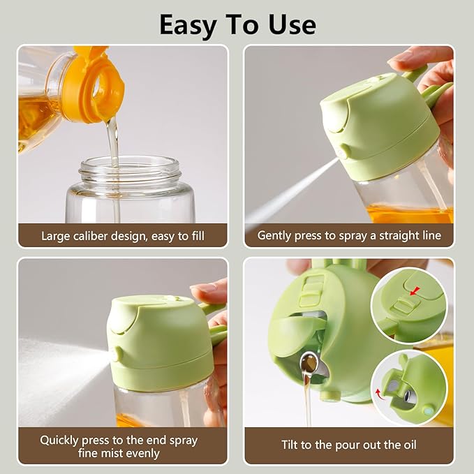 SWEET VIEW 2PCS Oil Sprayer for Cooking, 16oz/470ml Glass Oil Dispenser/Pour Bottle, Kitchen Accessories, Kitchen Gadgets for Air Fryer, Salad, BBQ, with Stickers (Green,White) - Image 2